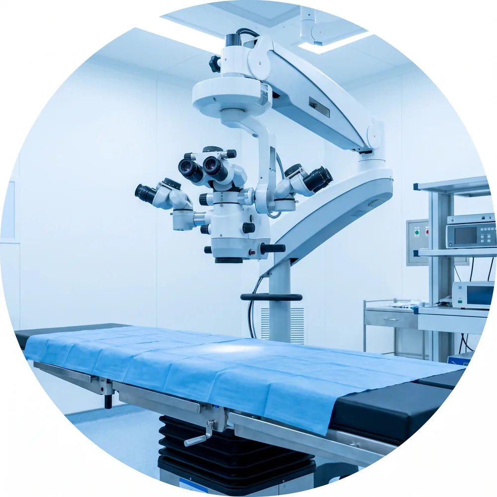 An operating microscope in a surgical room