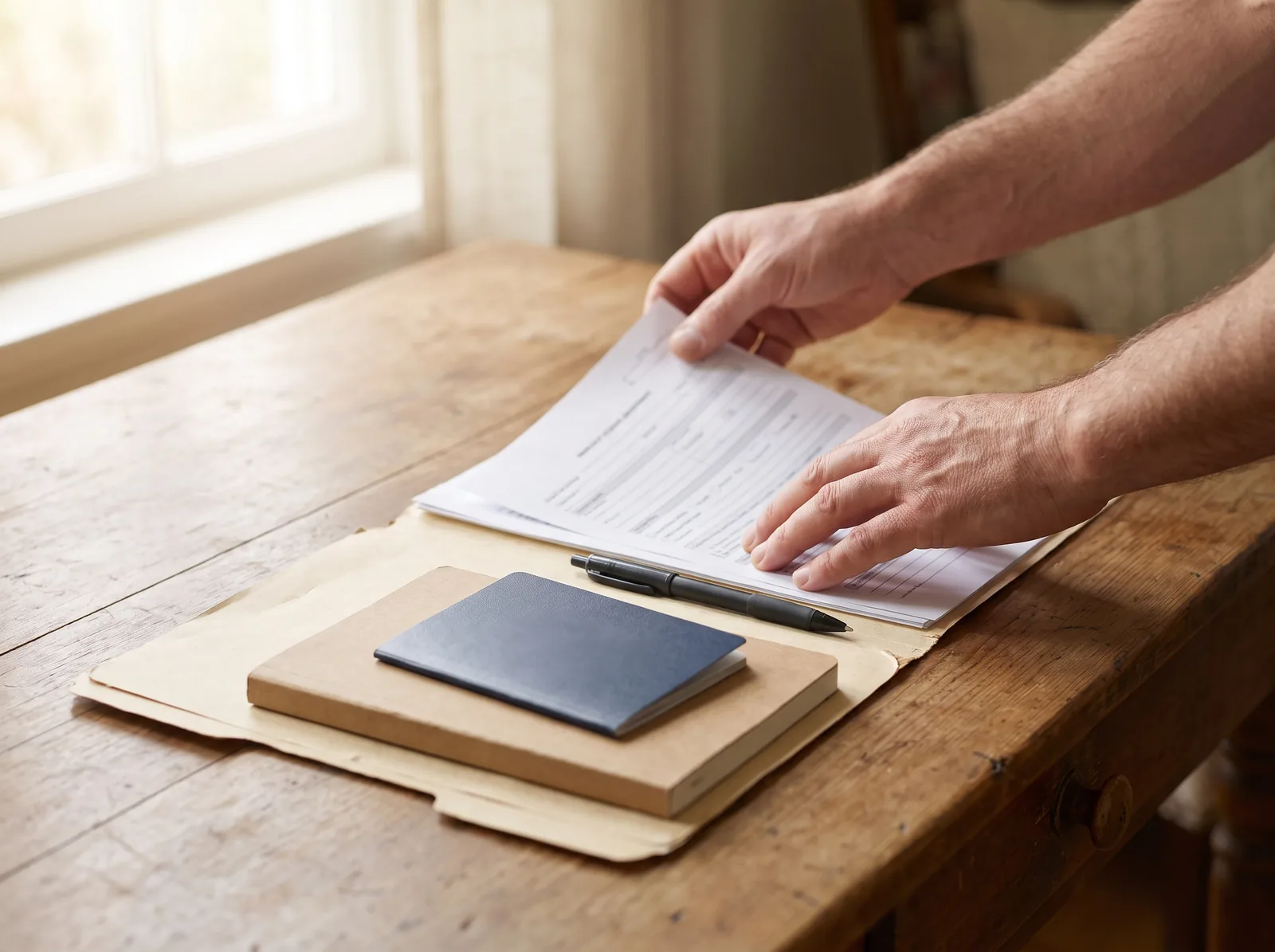 Documents and a folder prepared on a table