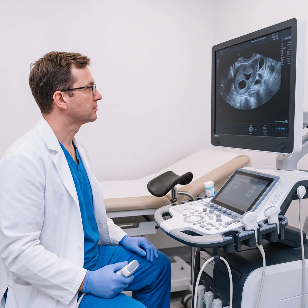 A physician next to an ultrasound device