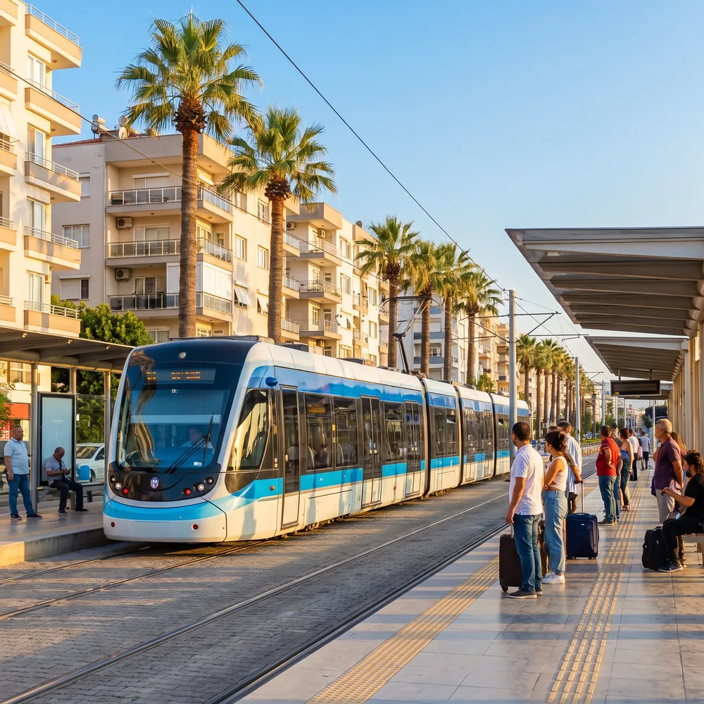A tram at a stop in Izmir