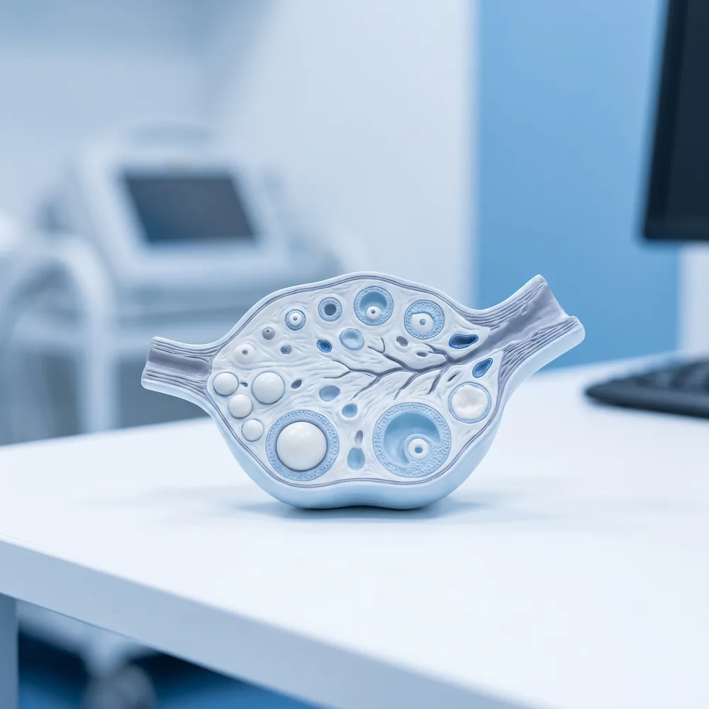 An anatomical model of an ovary with follicles